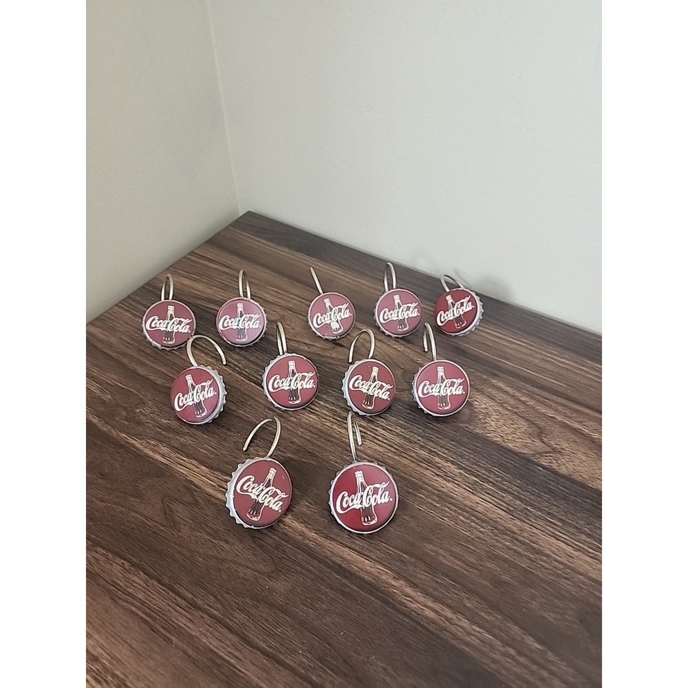 Vintage Coca-Cola Bottle Cap Shower Curtain Hooks Set of 11 Retro RedCategory